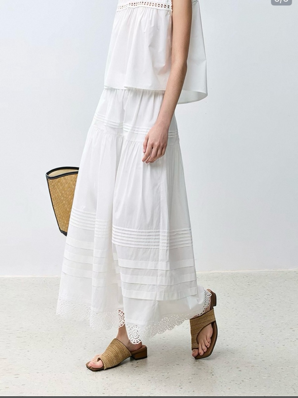 Lily White Cotton Maxi A-Line Skirt with Eyelet Hem - Picture 7 of 14